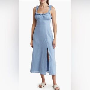 WAY Ruched Tie Strap Linen
Blend Midi Dress